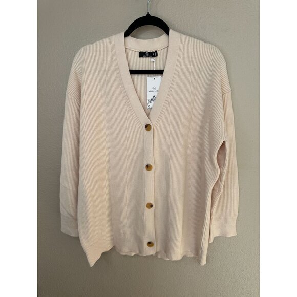 NWT Lillusory Womens Cream Cardigan Medium long sleeve‎ buttons viscose v-neck - Picture 2 of 7